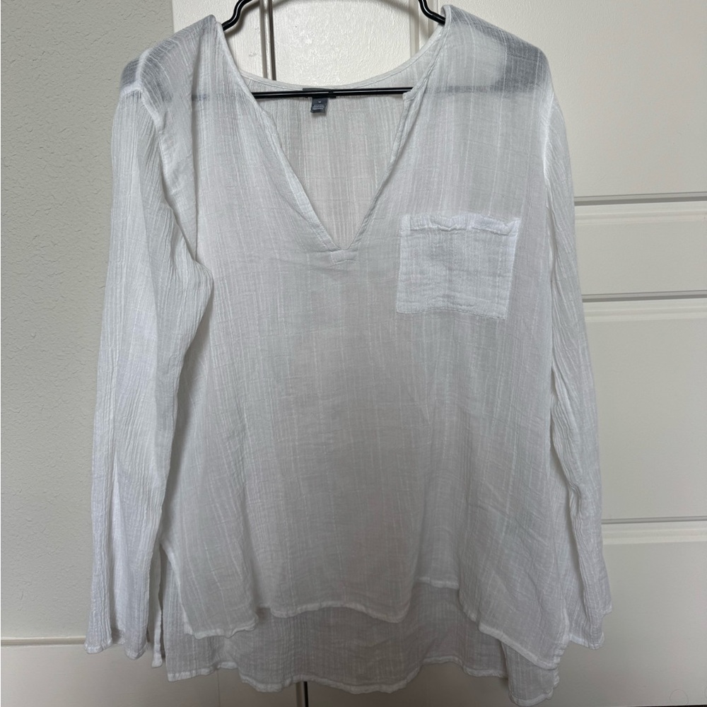 Aerie Sheer White V-Neck Blouse